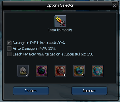 Main weapon augment options